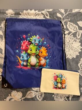 Colorful Drawstring Bag and Pouch, 2 piece set, NWOT